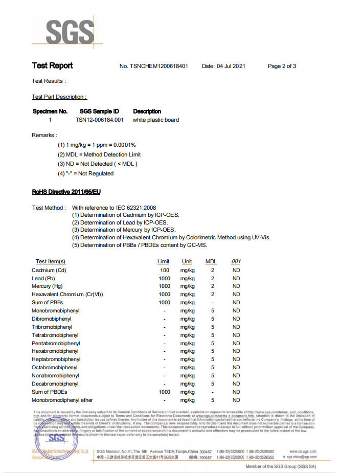 SGS CERTIFICATE